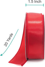 CT CRAFT LLC Satin Wired Ribbon 1.5 Inch x 20 Yards Red for Christmas Home Décor Gift Wrapping Tree Topper Bow Wreath DIY Crafts,