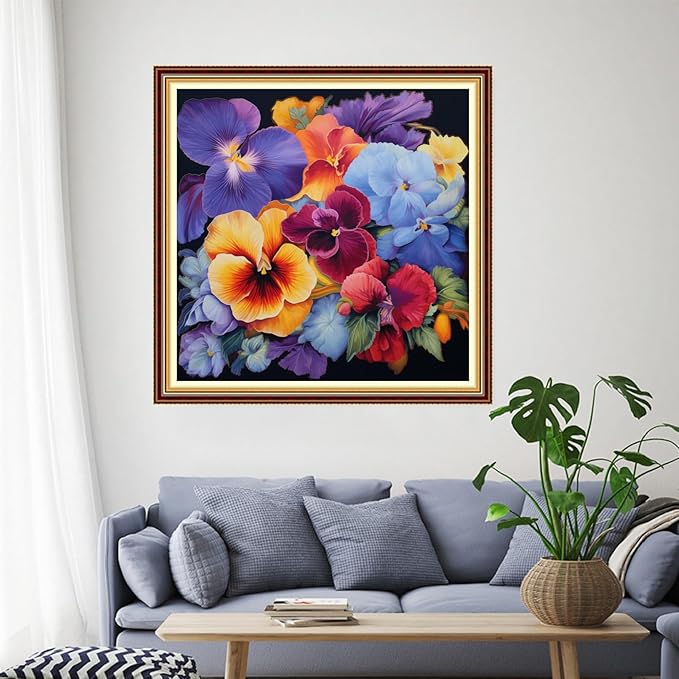 Funchey Stamped Cross Stitch Kits, DIY Cross Stitch Pattern for Adults Beginners Needlepoint Kits Embroidery Kit Arts and Crafts 11CT-Colorful Flowers 18x18 inch