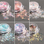 Holographic Iridescent Nail Art Glitter Flakes, 6 Colors Sparkly Ultra-Thin Aurora Foil Nail Art Flakes Designs, Opal Powder Nail Glitters Sequins Acrylic Supplies DIY Manicure Decorations