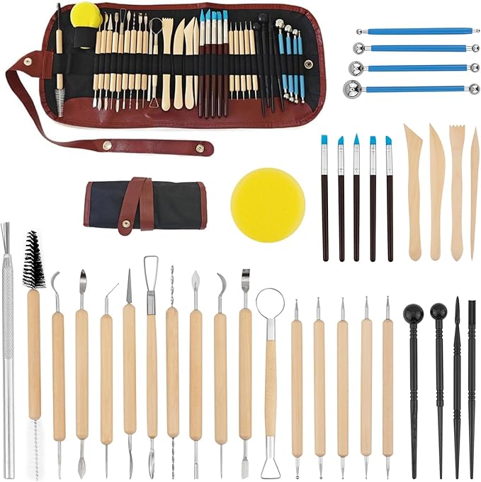 36PCS Clay Sculpting Tools Kit, Clay Pottery Carving Tool Kit with Wooden & Stainless Steel Clay Tools, Professional Clay Sculpting Tools for Adults, Sculpting Tools for Air Dry Clay, Polymer