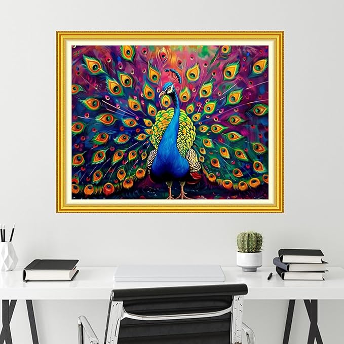 Funchey Stamped Cross Stitch Kits, DIY Cross Stitch Pattern for Adults Beginners Needlepoint Kits Embroidery Kit Arts and Crafts 11CT-Colorful Peacock 16x20 inch