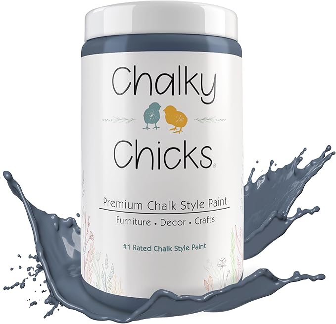 Chalky Chicks All-in-One Chalk Paint for Furniture or Cabinet - 32 Fl Oz - Matte Finish Blue Steel (Blue Gray) for Metal, Wood Furniture Paint - No Sanding All-in-One for Home Decor & Crafts, USA Made