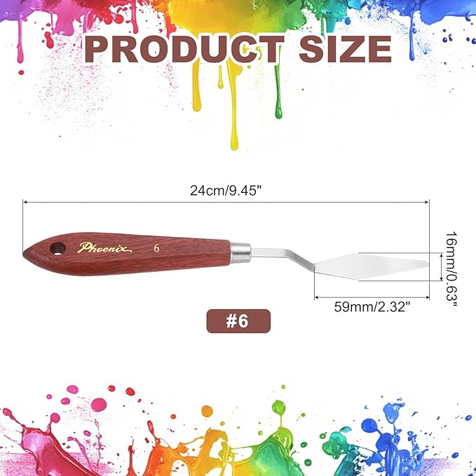 MECCANIXITY Pack of 1 Palette Knife No.6, 9.4" Long Palette Knives with Stainless Steel Flexible Spatula Pallet Knife and Wood Handle for Scraping, Mixing, Oil Acrylic Painting Canvas
