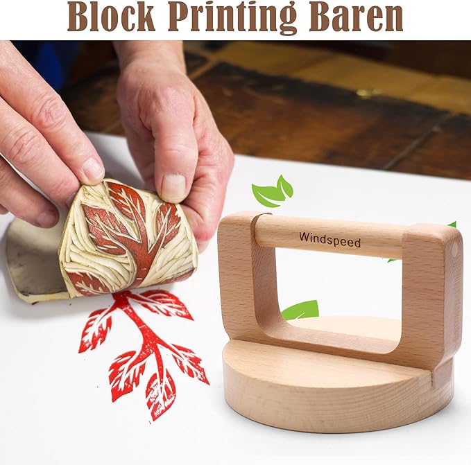 1+1 Pcs Block Printing Baren, Windspeed Wood Baren Printmaking Tool Supplies for Printing, Crafting, Scrapbooking, Linocut