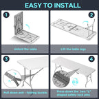 HLPB Folding Table Picnic Table, 8 ft Portable Camping Table with Handle and Safety Locks, Foldable Table Plastic Dining Table Indoor Outdoor for Camping, Picnic and Party