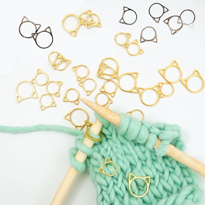 Hilsayum 30PCS Cat Stitch Marker Knitting Stitch Markers Metal Crochet Markers Ring Crocheting Accessories for Weaving, Handmade Crafts