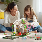 HOGOKIDS Flower House Building Set with LED Light - 1332 PCS Garden House Buiding Toy with Flowers Potted Plants Parrot Cat Animals Playset Greenhouse Model Xmas Gift for Adults Teens Girls Ages 8+