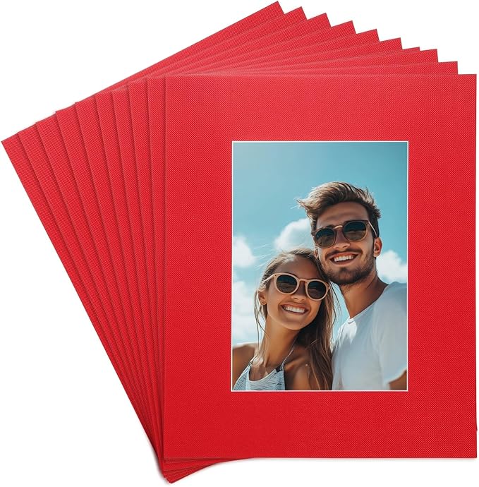 uxcell 10Pcs Picture Mats, 8 x 10 Mat Board Center for 5 x 7 Pictures Acid Free White Core Bevel Cut Frame Mattes for Display Art Measuring, Red