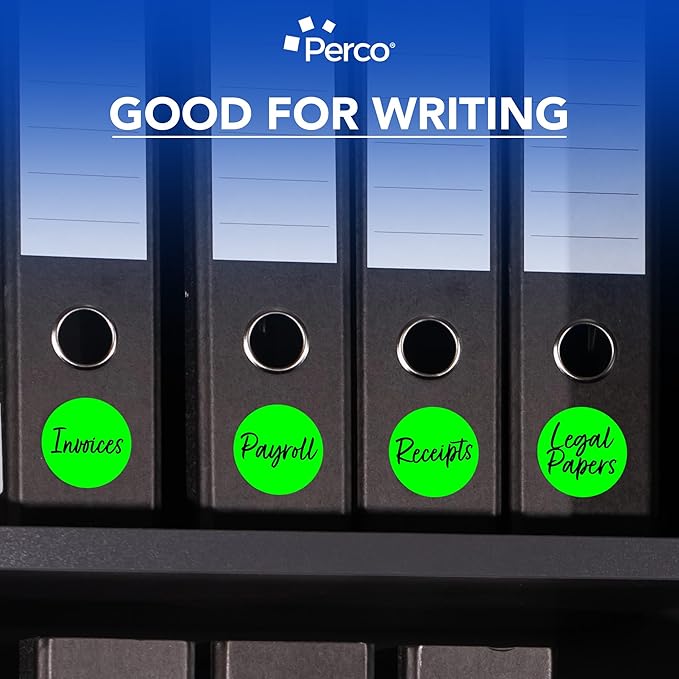 Perco Fluorescent Green 3-Inch Round Circle Dot Sticker Labels with Easy Peel Perforation - 500 Labels per Roll - Strong Adhesion, Vibrant Colors for Organizing, Crafting & More - Made in USA