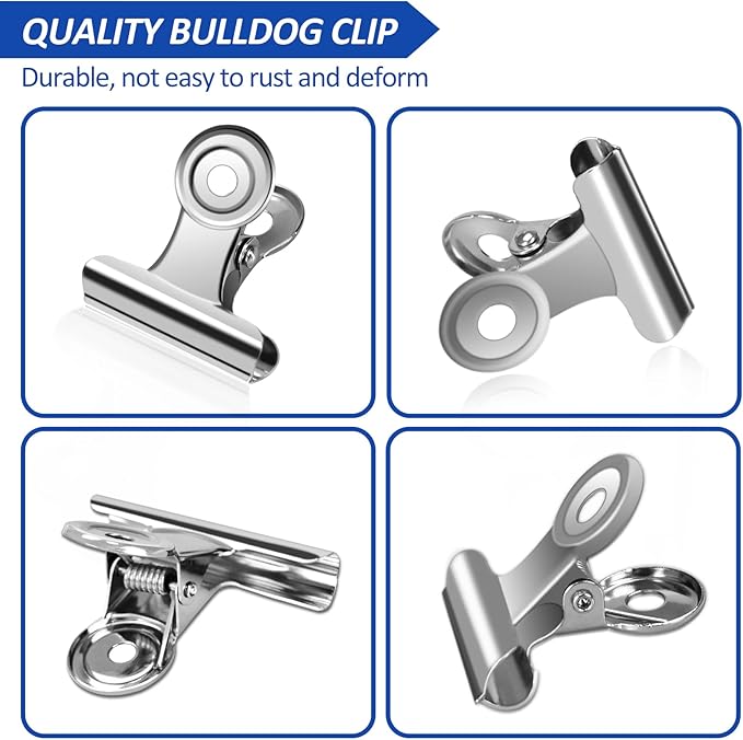 30 Pack Small Bull Clips 0.87 Inch Mini Metal Hinge Clips Binder Paper Hinge Clip for Office, Home, School, Shops, Silver, 22mm