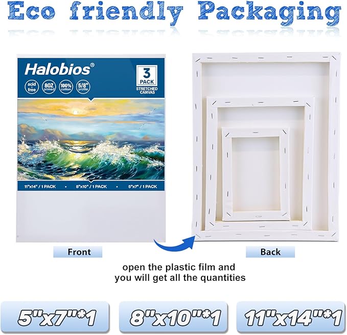 Stretched Canvases for Painting with 11x14 Inch, 5x7 Inch, 8x10, Painting Canvas for Acrylics,Oils & Other Painting Media, 5/8 Inch Profile 100% Cotton Artist Framed Canvas(3 Packs)