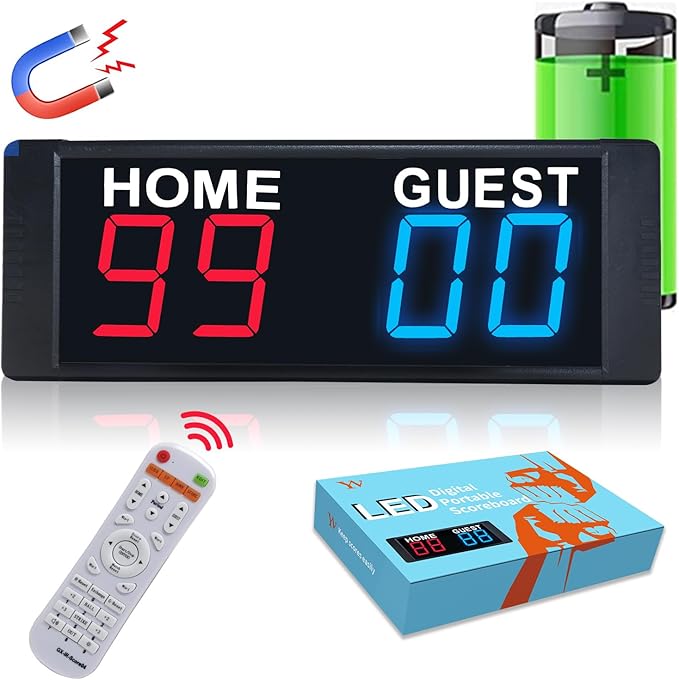 YZ Magnetic Battery Powered Cornhole Scoreboard,Portable Digital Scoreboard with Remote,Ping Pong Score Keeper with Buzzer,LED Electronic Scoreboard for Basketball/Baseball/Volleyball/Billiard Games