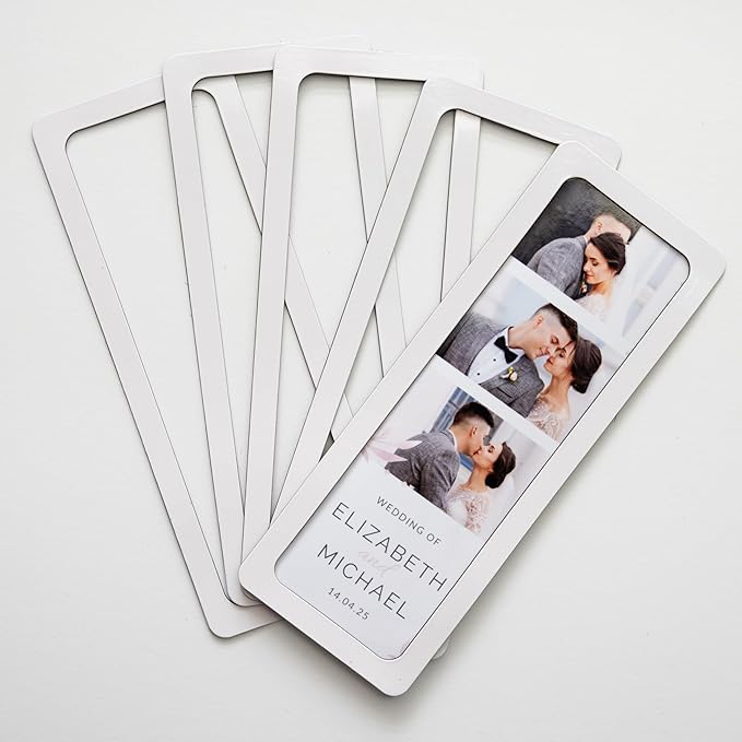 Magnetic Frames For 2x6 Photo Booth Strips – Set of 5 – White, Black, or Floral Design Photo Picture Holders – Magnetic Paper Cutout for Photobooth Photos – Simple Slim Frames for Fridge, Locker, or Party Keepsakes (5, WHITE)