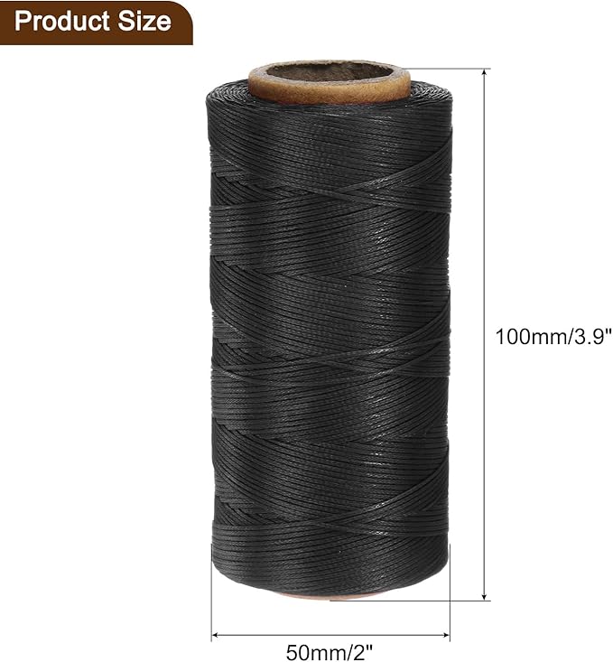 Uxcell 150D 0.8mm Flat Waxed Thread, 284 Yards Polyester, Black, Leather Sewing Waxed String