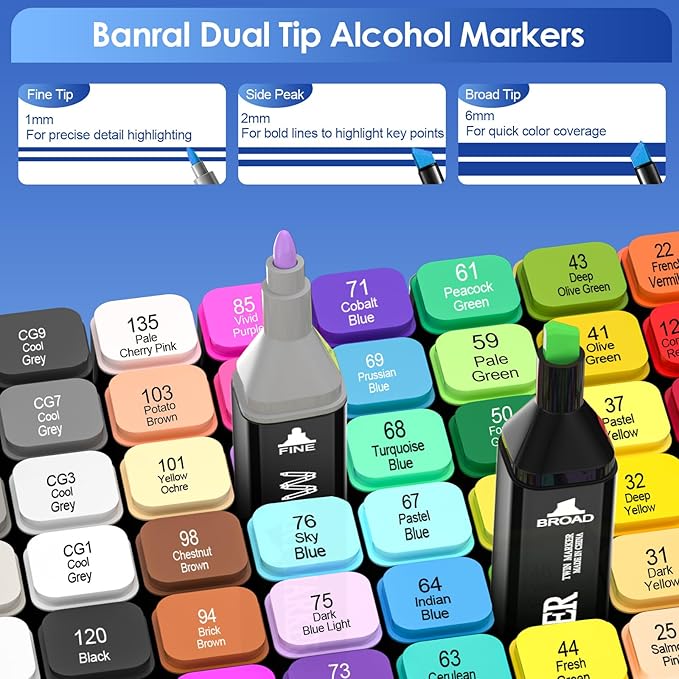 Banral 262 Colors Alcohol Markers Set, Dual Tip Alcohol Based Art Marker for Artists Kids Adult Coloring, Permanent Illustration Sketch Pens for Drawing with Case and Holders