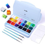 HIMI Gouache Paint Set, 36 Colors x 12ml Twin Jelly Cup Design with 3 Paint Brushes and a Palette in a Carrying Case Perfect for Artists, Students, Gouache Opaque Painting