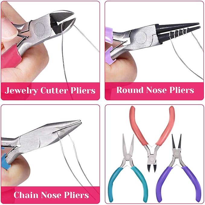 anezus 7 Pcs Jewelry Pliers and Jewelry Beading Wire Tools Set Includes Needle Nose Pliers, Round Nose Pliers, Wire Cutters and Craft Wire for Jewelry Repair Making Supplies