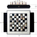 AMEROUS 16 Inches Wooden Chess Set, Large Size Board with 2 Built-in Storage Drawers - 2 Extra Queens - Metallic & Wooden Chess Pieces - Gift Packaging, Board Games for Adults and Kids