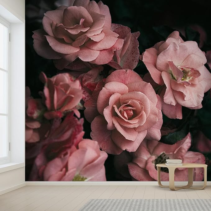 wall26 Wall Sticker/Wall Mural Dark Rose Flower Blossoms Nature Wilderness, Not Peel and Stick, Non-Woven Wallpaper Decorative for Bedroom, Living Room,Office - 120x192 inches