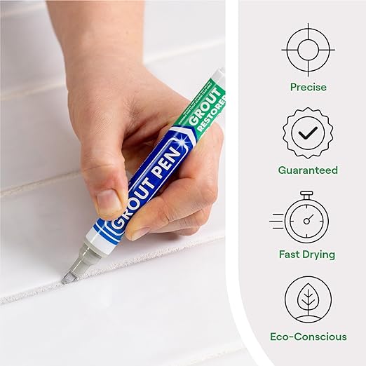 Grout Pen Light Grey Tile Paint Marker: Waterproof Grout Paint, Tile Grout Colorant and Sealer Pen - Light Grey, Narrow 5mm Tip (7mL)