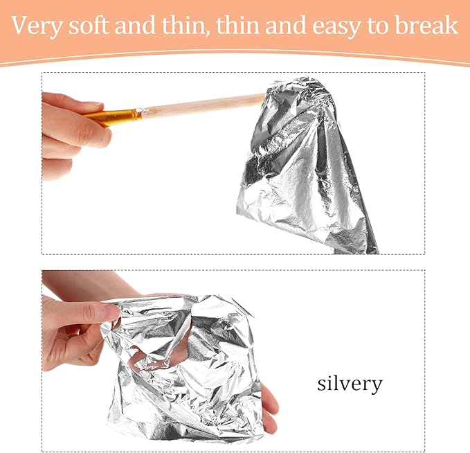 Cunhill 200 Pcs Gold Leaf Sheets for Art Foil Paper Leaf Art Foil Sheets Gilding Brush Thin Paper Craft for Painting Gilding Crafting Decoration,5.5 x 5.5 Inches(Silver)