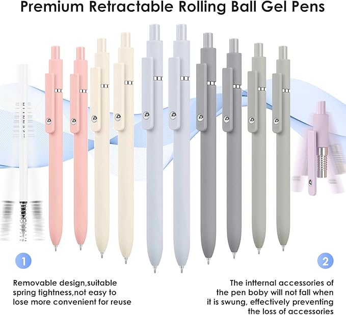 10PCS Gel Pens Black Ink Fine Point Pens With Smooth Writing, School Office Supplies, Christmas Anniversary Birthday Gifts for Men Women, Quick Dry Pens For Journaling, Nurse Aesthetic Pen (Morandi)