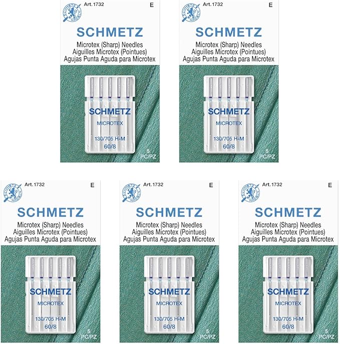 SCHMETZ Microtex Sharp Sewing Machine Needles - Quilting & Topstitching Supplies, Size 60/8, 5-Needle Card, Pack of 5