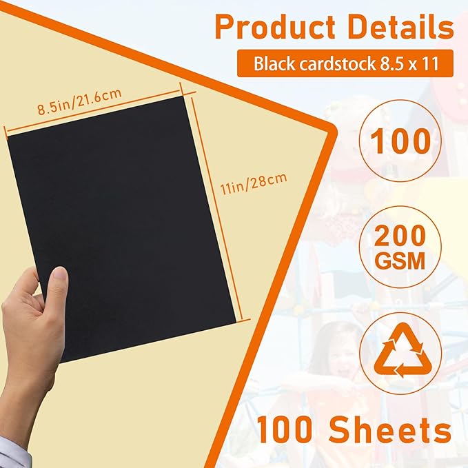 100 Sheets Black Cardstock 8.5 x 11 Certificate Paper, 75lb Premium Printer Paper Card Stock for Invitatins, Crafting, Memus, DIY Making Cards, School Scrapbooking, Graduations