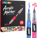 POMAC Dual Tip Acrylic Paint Markers Pens 36 Assorted Colors, Direct Liquid Acrylic Marker with Brush & Fine Tip, Water-Based Paint Marker for Fabric, Canvas, Rock, Glass, Wood, Crafts, Art Supplies
