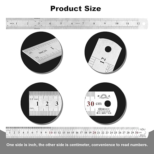 Architectural Scale Ruler Set, 2 Pack 12 Inch Aluminum Architect Ruler with Standard Metal Ruler, Imperial Architect Triangular Ruler with Etching for Architects, Engineers, Students and Draftsman