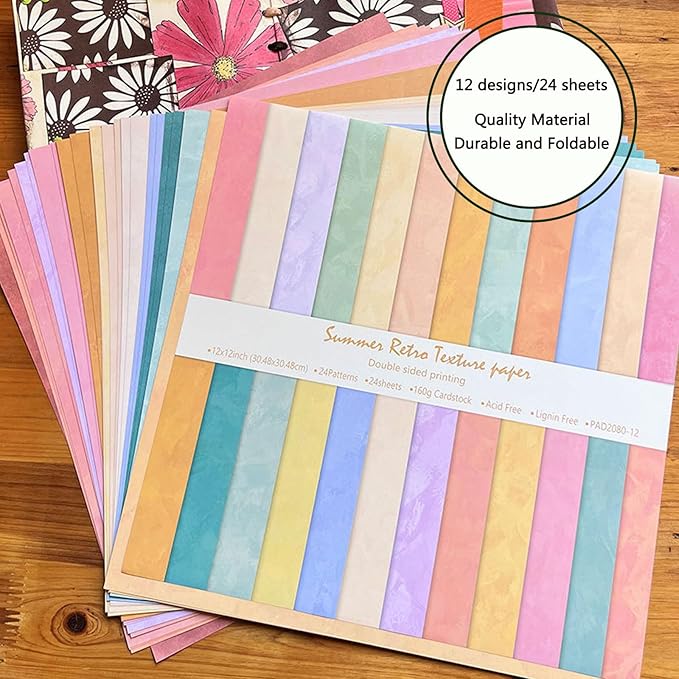 Scrapbook Paper 12x12 Solid Colors, 24 Sheets Earth Tones Crafting Papers, Double-Sided Patterned Decorative Paper Assorted Colors for Origami Classroom Crafting Projects (Earth Tone, 12x12 in)
