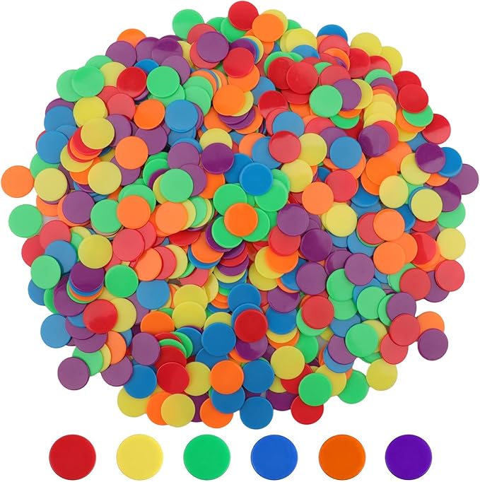 Coopay 300 Pieces Counters Counting Chips Plastic Markers Mixed Colors for Bingo Chips Game Tokens, Contain Orange, Blue, Green, Yellow, Red, Purple Colors