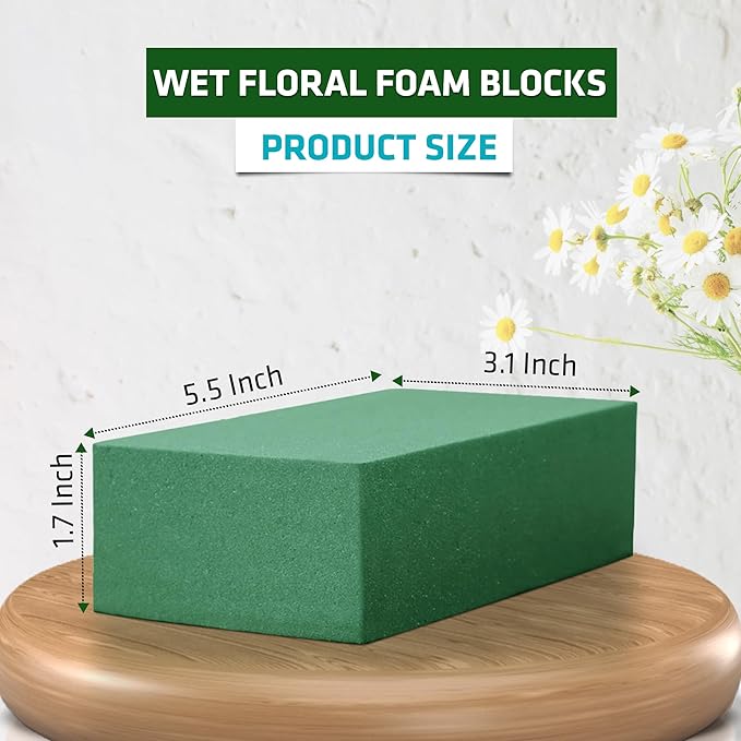 3 PCS Wet Floral Foam Blocks for Fresh Flowers, Each (5.5"L x 3.1"W x 1.7"H) Green Foam for Flower Arrangements, Florist Bricks for Weddings, Birthday Gifts, Crafts and Garden Decorations