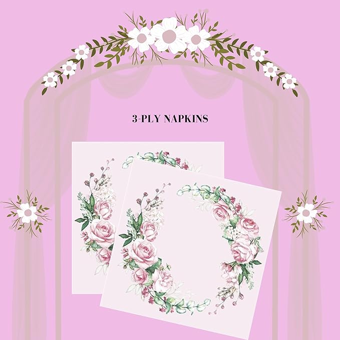 20-ct 13x13 Flowers Paper Luncheon Decoupage Napkins, 3-Ply Servilletas Printed Wedding Roses Cocktail Napkin for Art, Dinner and Party, Disposable Napkins Decor