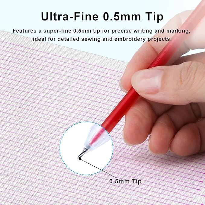 7-Color Heat Erasable Fabric Markers with 21 Refills, Extra-Fine 0.5mm Tip for Sewing, Quilting, Embroidery, Crafts & DIY Projects