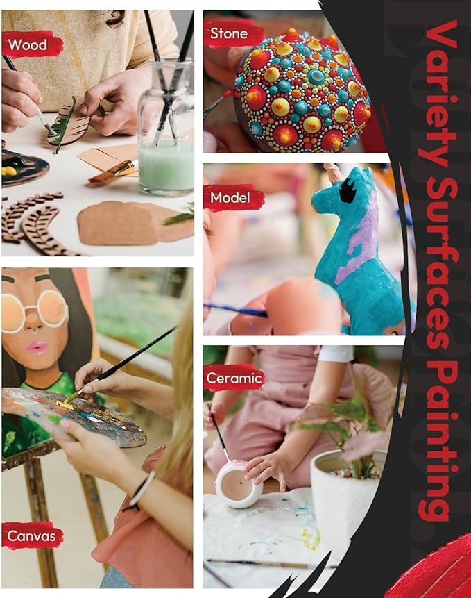 Fantastory Acrylic Paint Set, 24 x 60 ml with 12 Brushes; Christmas Acrylic Paint, Waterproof; For Artwork & DIY Projects on Canvas, Wood, Glass, Clay, Fabric, Ceramic, Paper, Canvas