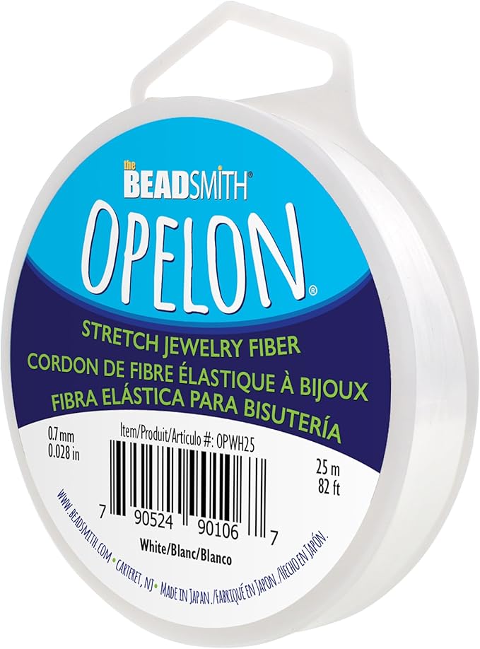 The Beadsmith Opelon Stretch Cord – Elastic Beading Fiber, White, 0.7 mm Diameter, 25 Meters (82 ft) Spool