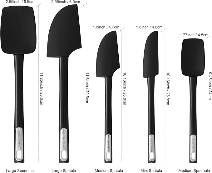 Premium Silicone Spatula Set, JXWING Flexible Heat Resistant Non-slip Handle Baking Cooking Rubber Spatulas, Black