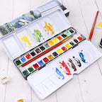 LOONENG Metal Watercolor Tin with Fold-Out Palette, Medium Tray Palette with 26 Empty Half Pans for Plein Air, Acrylic and Oil Painting