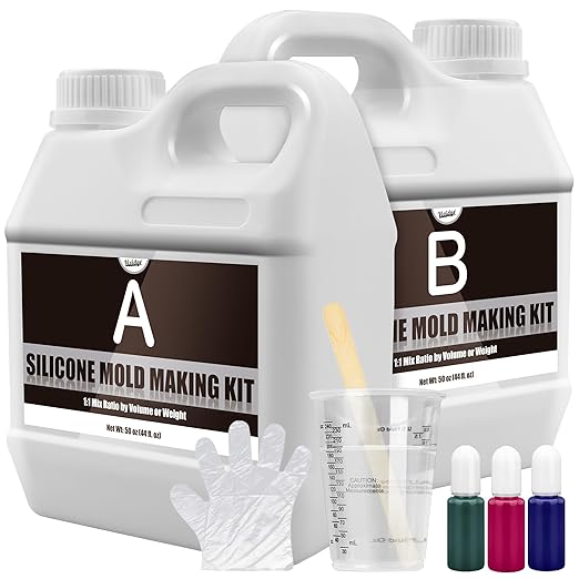 Silicone Mold Making Kit - 100oz Translucent Liquid Silicone Rubber for Mold Making - Elastic 1:1 Mixing Ratio Fast Curing Molding Silicone for Casting, DIY Resin Molds, Candle Molds, Soap Mold, Craft