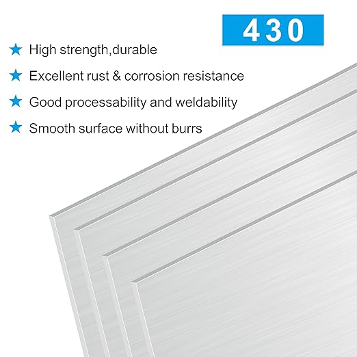 4PCS 8"x8"x1/32 Stainless Steel Metal Plates for Magnetic Mount Board Wall,Tickness 0.8mm 430 Stainless Steel Shim Stock Plates for Crafting, Kitchen, Office