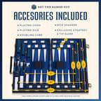 Get The Games Out Top Backgammon Set - Small Travel Size Classic Board Game Case - Best Strategy & Tip Guide (Blue, Small)