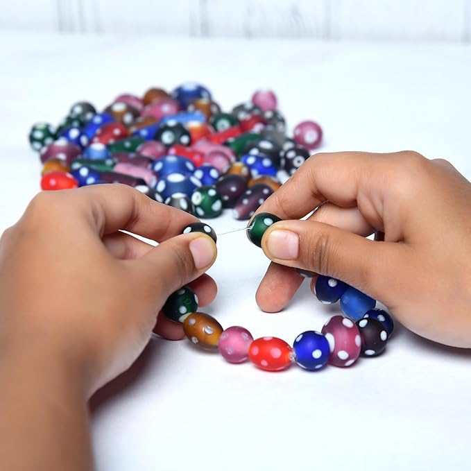2/3 LB Bag of Assorted Glass Beads for Jewelry Making, Lampwork Murano Bead Mix for Bracelets and Necklaces, Crafting Beads Supplies Kit, Large & Small Beads (Polka Dot Beads)