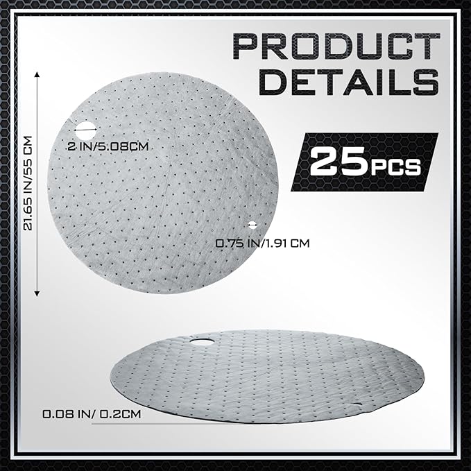 Frienda 25 Pcs Drum Top Absorbent Pads for 55 Gallon Drums Barrel Oil Absorbent Pads Mat 22 Inch Diameter Lid Oil Mat with Bungs 0.75 Inch Diameter and 2 Inch Diameter, Gray