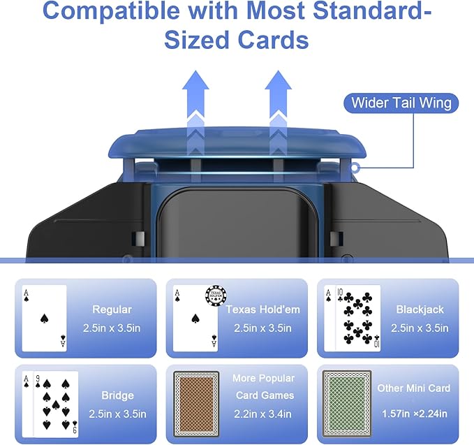 BEE&FLOWER Card Shuffler 2600mAh Rechargeable Auto-Stop Automatic Card Shuffler Low Noise Fits 1-2 Decks Compatible with Poker, UNO, Blackjack, Phase 10
