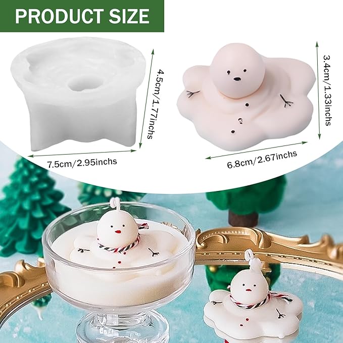 Silicone Molds Candle Cute Melting Snowman Resin Candle Molds for Christmas Party Decoration Candle Form Epoxy Plaster Mould (2.6 in)