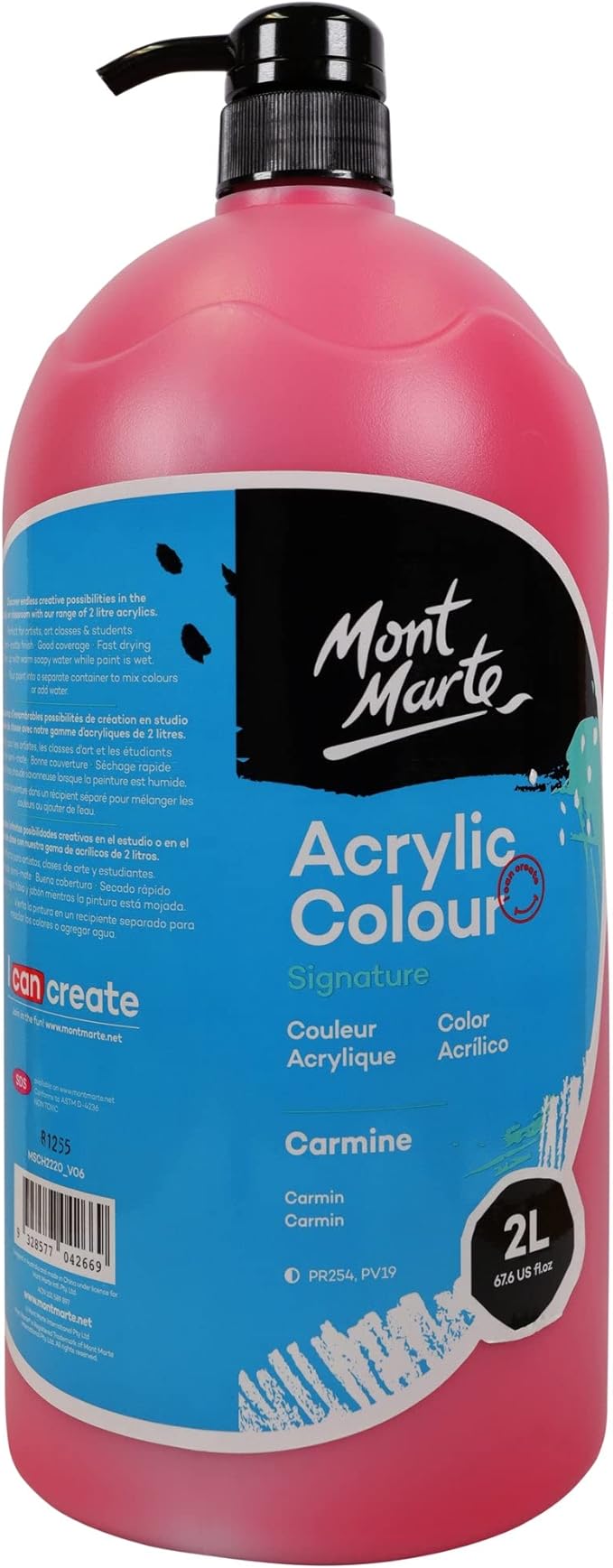Mont Marte Discovery School Acrylic, Carmine, 1/2 Gallon (2 Liter). Ideal for Students and Artists. Excellent Coverage and Fast Drying. Pump Lid Included.