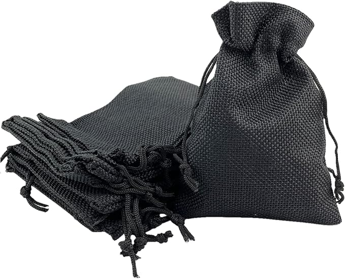 Palmhomee Pack of 25 Burlap Gift Bags with Drawstring Linen Jewelry Pouches Wedding Hessian Jute Bags for Birthday Jewelry and Treat Pouches Party Wedding Favors Gift Art and DIY Craft   (4x5.6 Inch, Black)