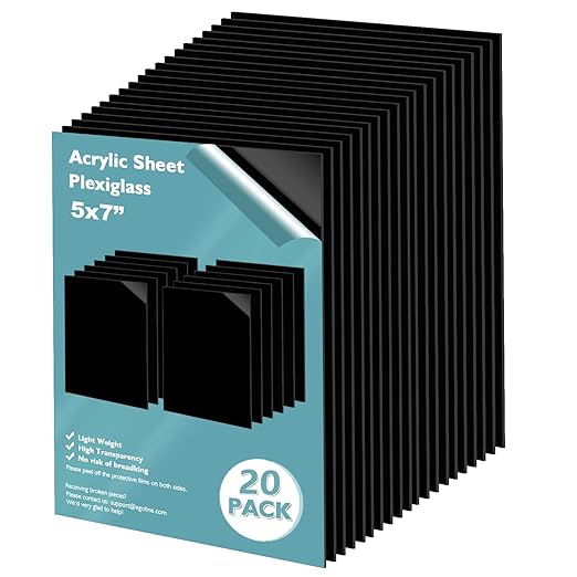 Egofine 5" x 7" Black Plexiglass Sheets 20 Pack 0.04 Inch Cast Acrylic Sheet Thick for DIY Craft Projects, Painting, Photography, Sign, Display Stand, Home Decor, Easy to Cut
