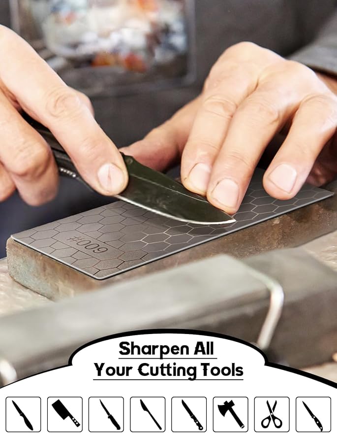 5PCS Diamond Sharpening Stones, Kalolary Knife Sharpener Stone Grit Diamond Sharpener Plate Honing Stone with Non-slip Base for Chisels Camp Kitchen Outdoor Knife Tools (400/600/800/1000/1200 Grit)